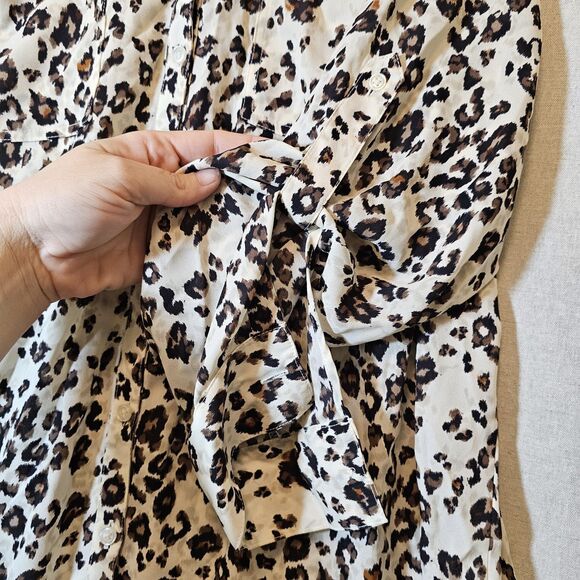 Maurices Leopard Animal Print Cream Brown Black Crepe Button Up Tab Sleeves 1X - Picture 5 of 10